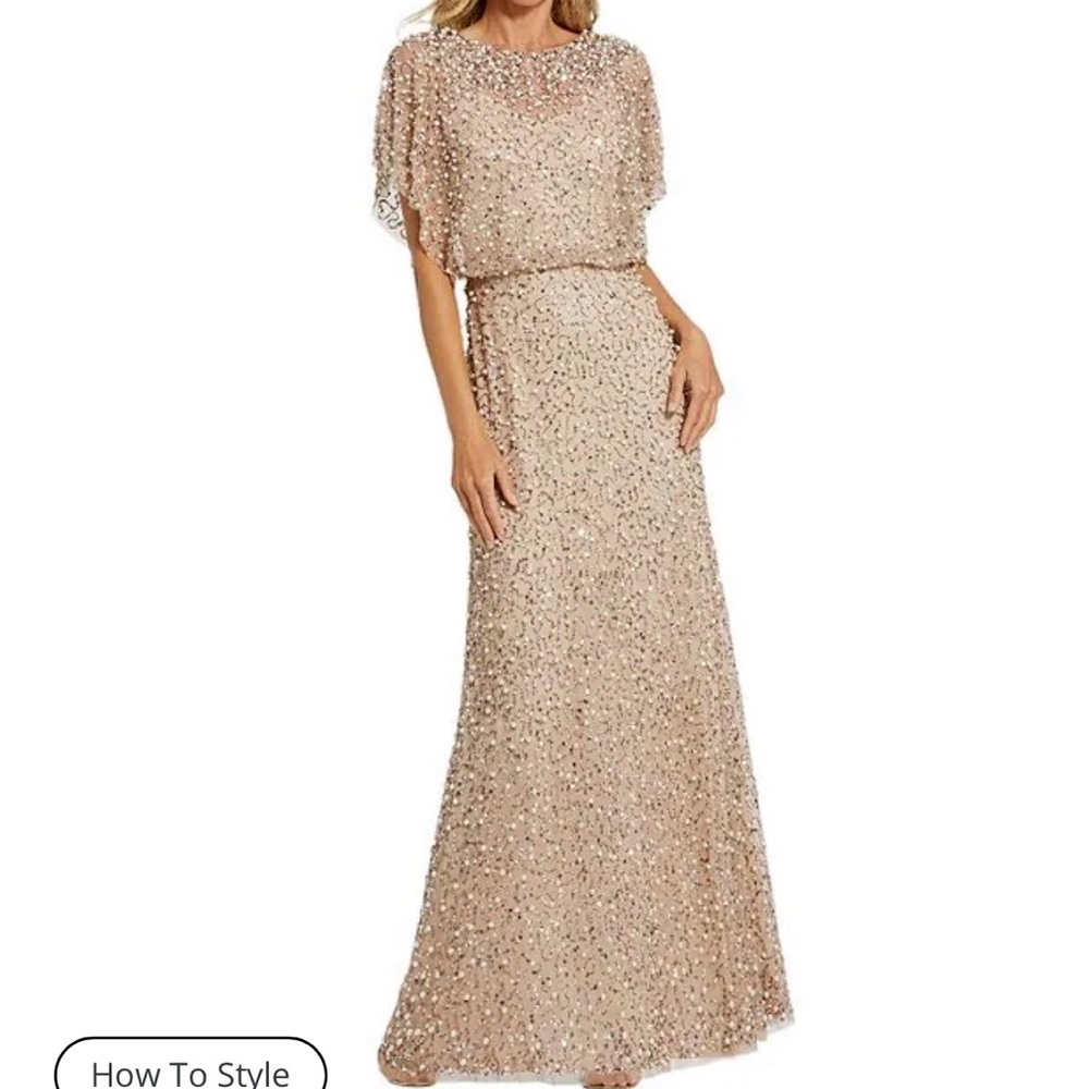 Mac Duggal Beaded Beige Maxi Gown Sz 16 & matching clutch